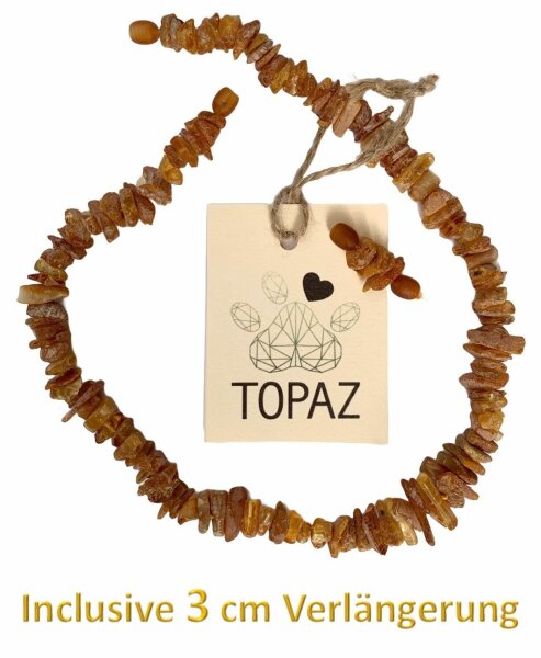 TOPAZ® Bernsteinkette für Hunde  35 cm + 3 cm Verlängerung + Charmanhänger